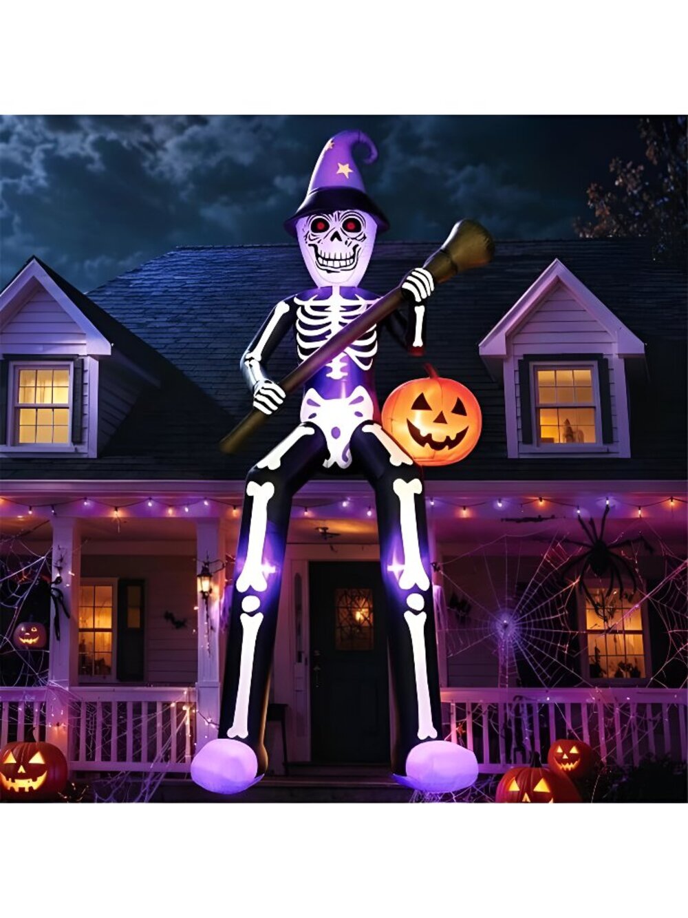 12 FT Halloween Inflatables Outdoor Decorations, Giant Skeleton Wizard Blow up